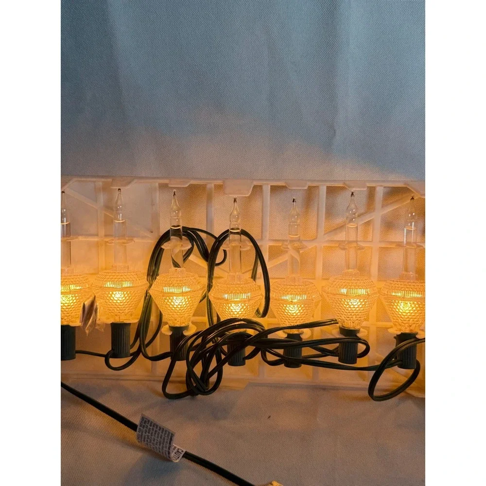 Vintage Style Bubble Christmas Lights 14 Count Clear Gold Warm Glow Green Wire